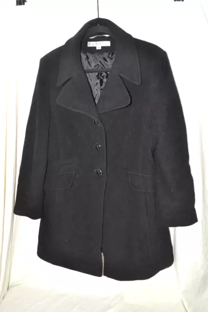 Larry Levine Women's Size 10 Long Black Coat Wool Polyester Blend 3 Button