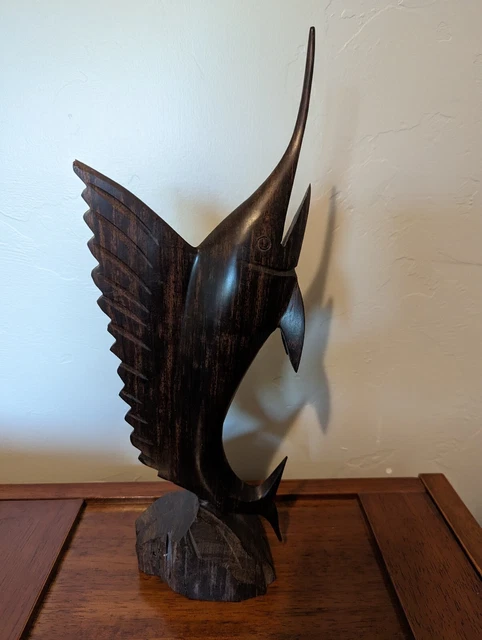 Vintage Hand Carved Wooden Ironwood SWORDFISH Marlin Large Figurine 13"