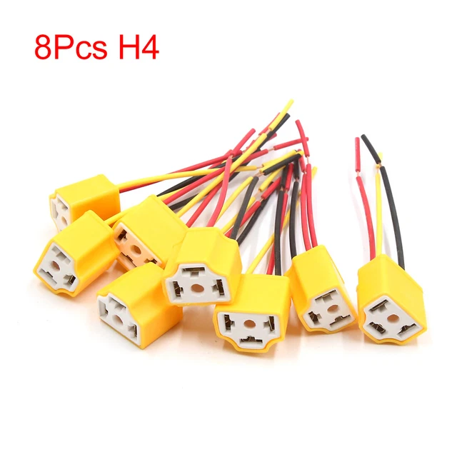 8Pcs H4 Ceramic 3 Wires Harness Socket Car Fog Light Bulb Extension Connector