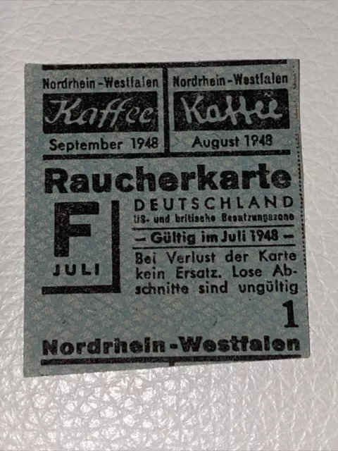 Lebensmittelmarken Raucherkarte F Kaffee Juli 1948 US- u. brit. Besatzungszone