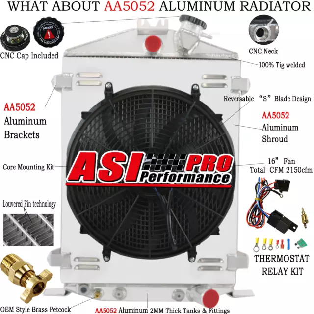 3 ROW Radiator+Shroud Fan+Thermostat For 1932 Ford HI High Boy Street / Rat Rod