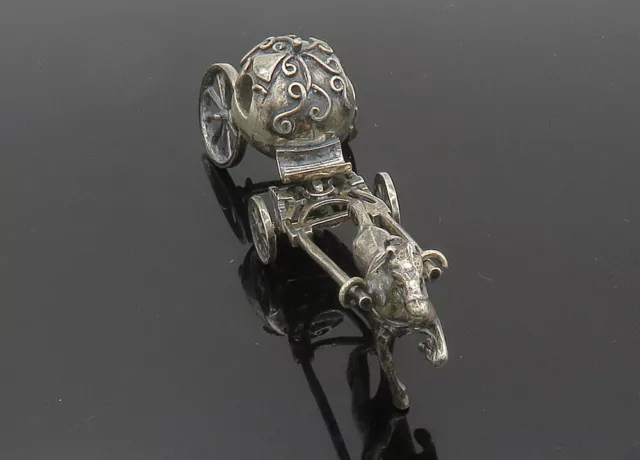 925 Sterling Silver - Vintage Old Fashioned Horse & Carriage Trinket - TR2799 3