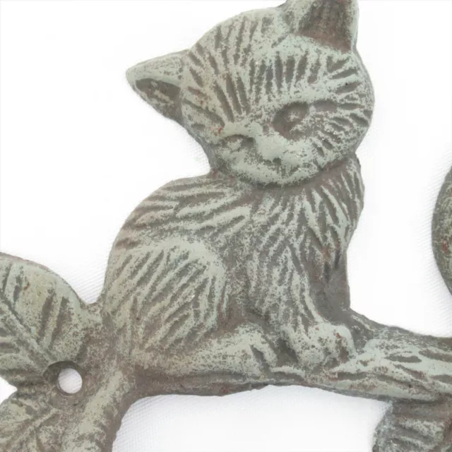 Cast iron cat wall hook 4 kittens on branch tails hanger keys coats 2