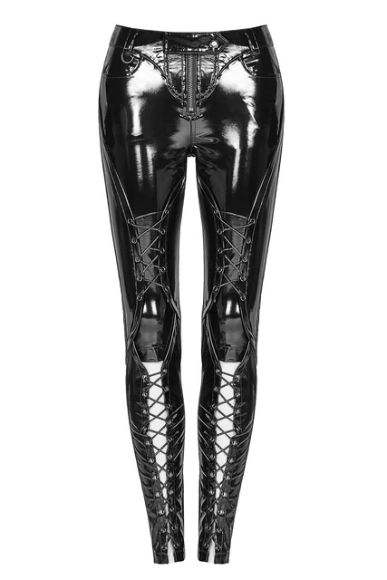 Pantalon noir brillant vinyle avec laçages, rock gothique , Punk Rave