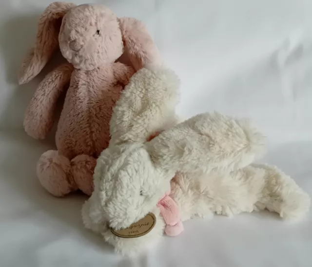 BUNDLE OF 2 SMALL BUNNY BABY TOYS COMFORTERS JELLYCAT DOUDOU et COMPAGNIE