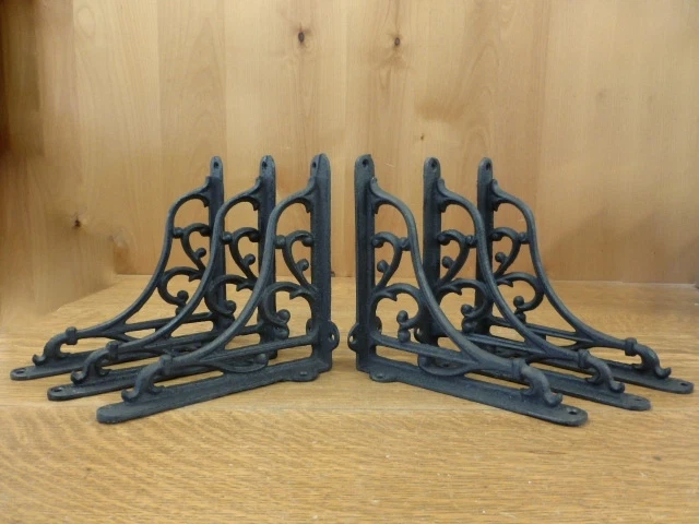 6 MEDIUM ESPRESSO BROWN HEAVY DUTY 7X7" SHELF BRACKETS CAST IRON rustic SCROLL