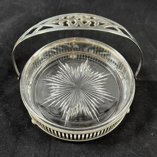 Antique Silver Plate Glass Candy Nut Dish Handled 4.5" Middletown Silver Company