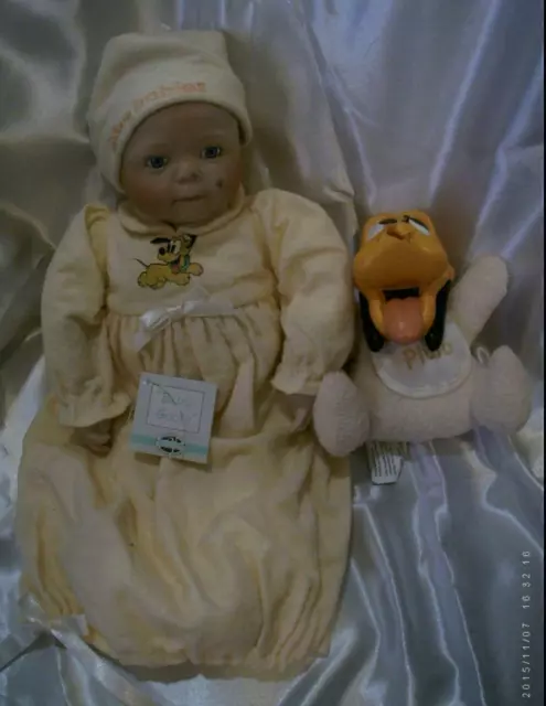 Disney Vtg Ashton Drake Galleries Porcelain Baby Doll Pluto Plush Disney Babies