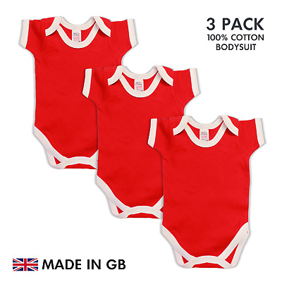 Baby Bodysuit 3 PACK RED/WHITE Trim Blank Babygrow Vest Short Sleeve UK Shower