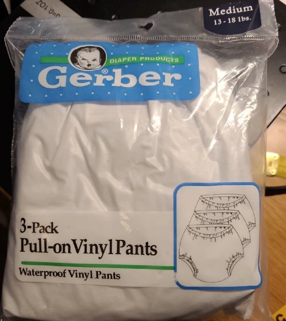 Vintage GERBER 3 PACK Vinyl Plastic Pants Size M 13-18 lbs White Cloth Diaper