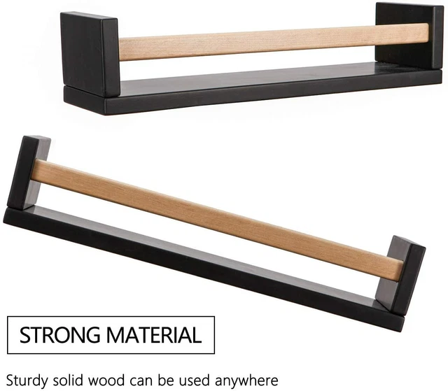 Solid Wooden Floating Shelves Set of 2 for Bathroom, Kitchen HOUCHICS