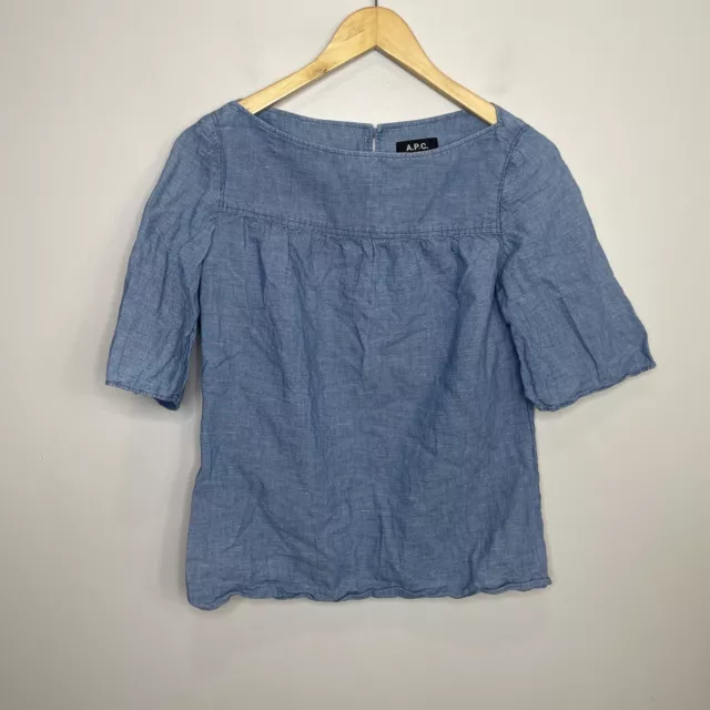 APC Women’s Linen Cotton Blend Blue Pullover Blouse Shirt Sz 36