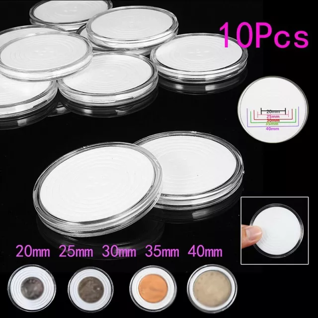Round Coin Capsule Holder Case Container Box for 20 ~ 40mm Coins (10 Pack)
