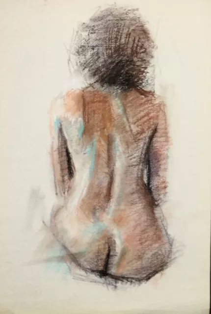 Seated FEMALE Figure Back Pastel Sketch 12x18 Model Life DRAWING Painting Women