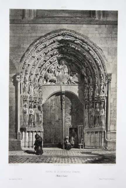 Portal de la Catedral de Angers / Maine y Loira / Litografía Anjou Wismes