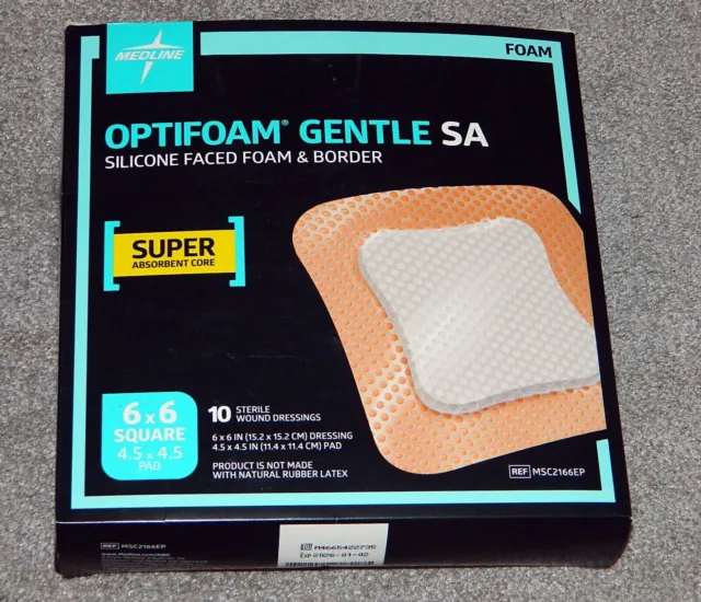 NEW Medline Optifoam Gentle SA 6"x6" Silicone Foam w/Border Box of 10 #MSC2166EP