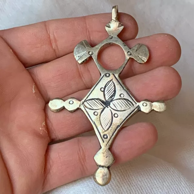 Ancient Silver Cross Amulet Pendant Vintage Amazing Engraved