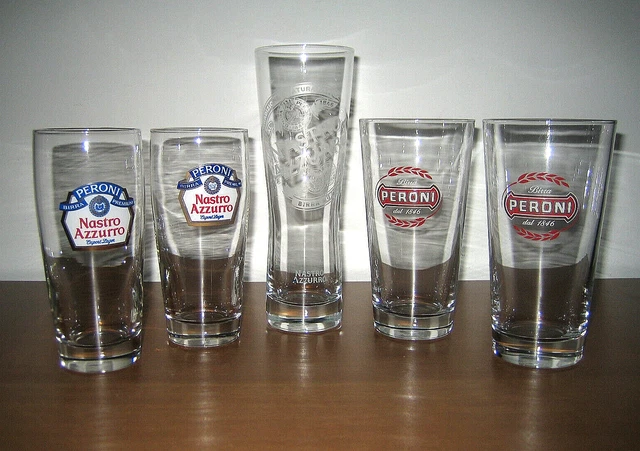 Paire De Cendriers Peroni En Verre Transparent – Logo Rouge Vintage