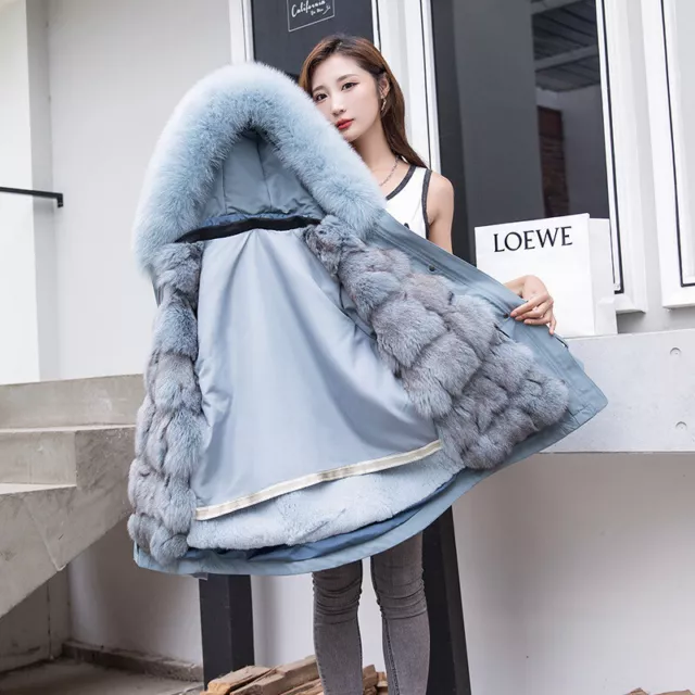 WOMEN'S MID LENGTH Overcoats Hooded Detachable Fox Fur Inner Parka ...