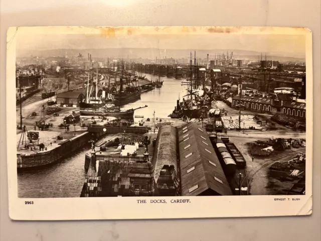 The Docks, Cardiff. Ernest T Bush Vintage Postcard.