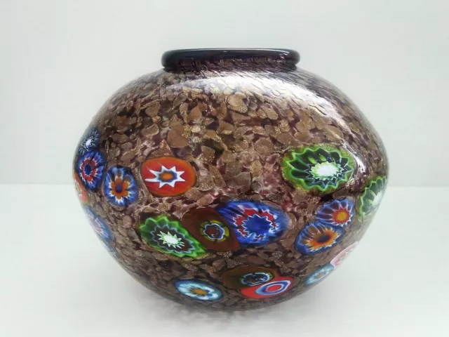 Murano Millefiori Vase Mundgeblasen Gold