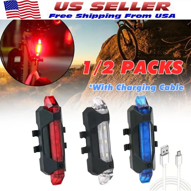 2 LED USB Rechargeable Bike Tail Light Bicycle Safety Cycling Warning Rear Lamp