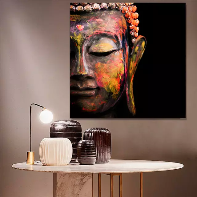 Buddha Art Print On Stretched Canvas Prints Framed Painting Colourful Wall Red