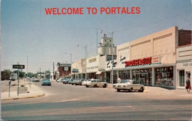 Portales, New Mexico Postcard "Main Street Courthouse Square" Downtown c1960s