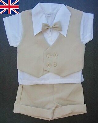 BABY BOY OUTFIT Formal 4 Piece Beige Special Occasion Suit Wedding Christening