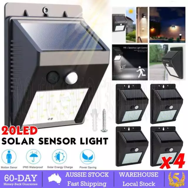 4PCS 20LED Solar Powered PIR Motion Sensor Lights Garden Outdoor Security Light