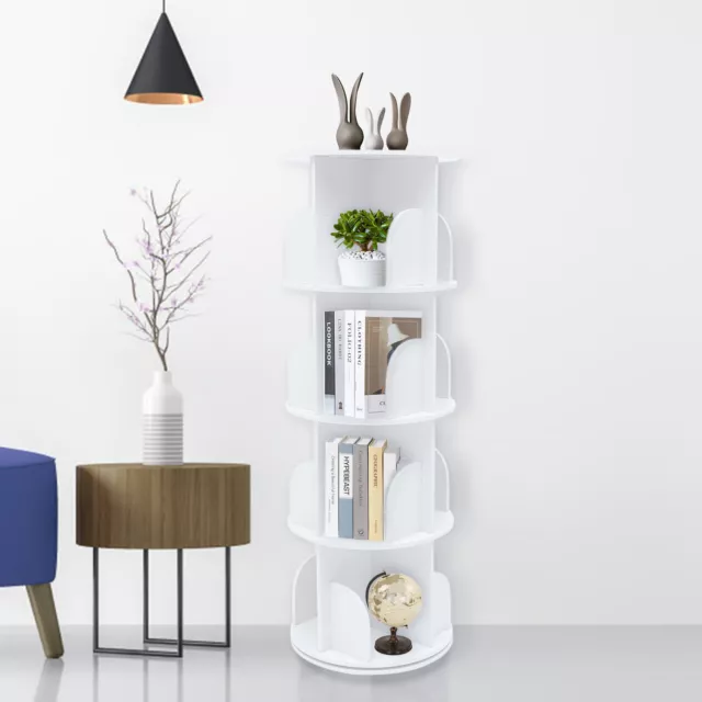 4 Tier Rotating Bookshelf 360 Bookcase Freestanding Storage Shelf Display Rack