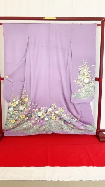 Japanese Kimono “Furisode” Pure Silk/Light purple/Flower/Traditional/