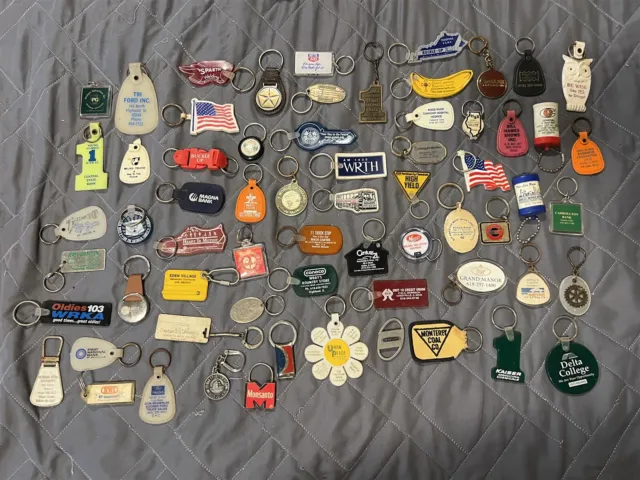 #15 Vintage Lot Of 65 Advertising Company Logos Car Brands Keychains Key Chains