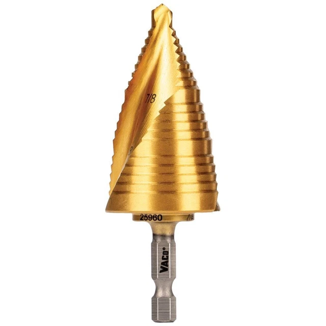 Klein Tools 25960 Step Drill Bit, Spiral Double-Fluted, 7/8" to 1-3/8", VACO