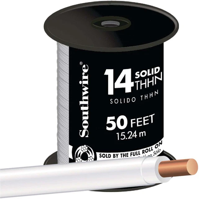 Southwire 50 Ft. 14 AWG Solid White THHN Electrical Wire 11580883 Pack of 2