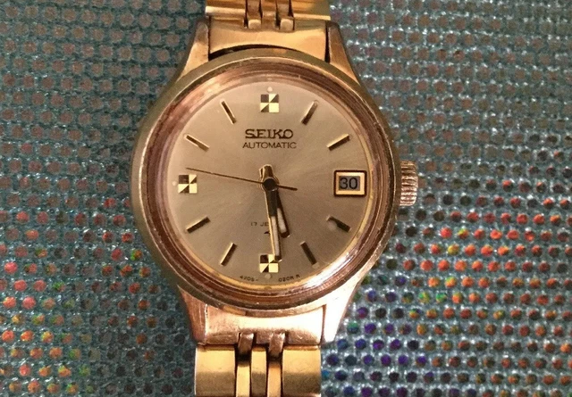 Montre Seiko Vintage Originale - Boîtier Et Cadran Dorés, Acier Inoxydable - 17 Rubis - Occasion