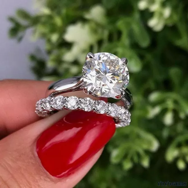 Bridal Set Moissanite Engagement Ring Solid 14K White Gold 2.50 Carat Round Cut