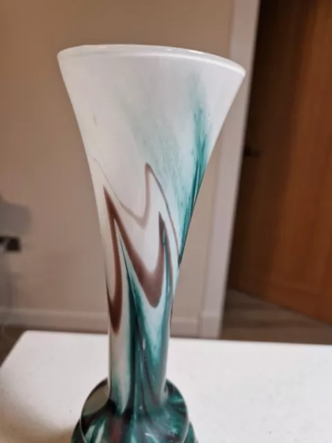 Vintage cased glass vase. Carlo Moretti. Murano Italy. White/Teal/Maroon. 1970s 3