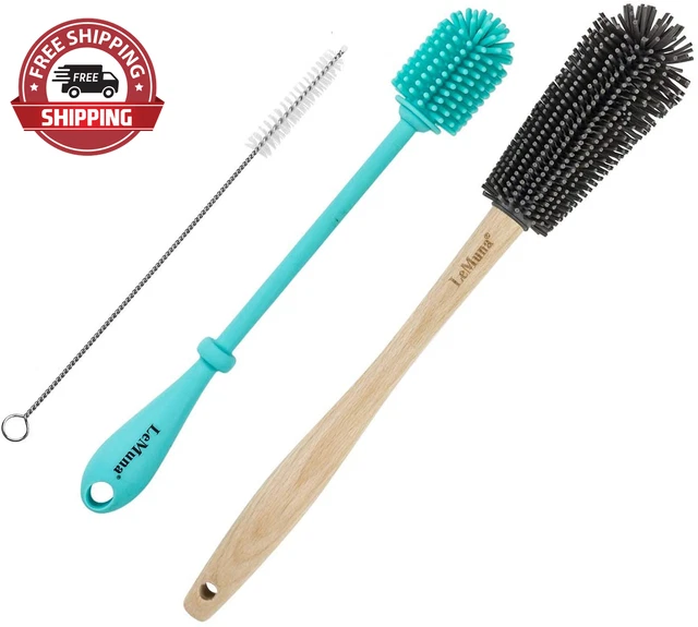 Water Bottle Cleaner Brush Set (Silicone Bottle Brush & Wooden Handle Silicone B
