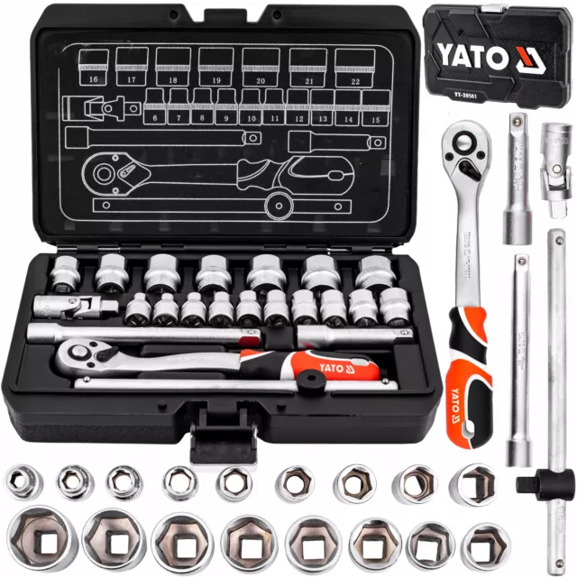 Yato Steckschlüssel-Set Werkzeugsatz 3/8" XS 22-teilig YT-38561