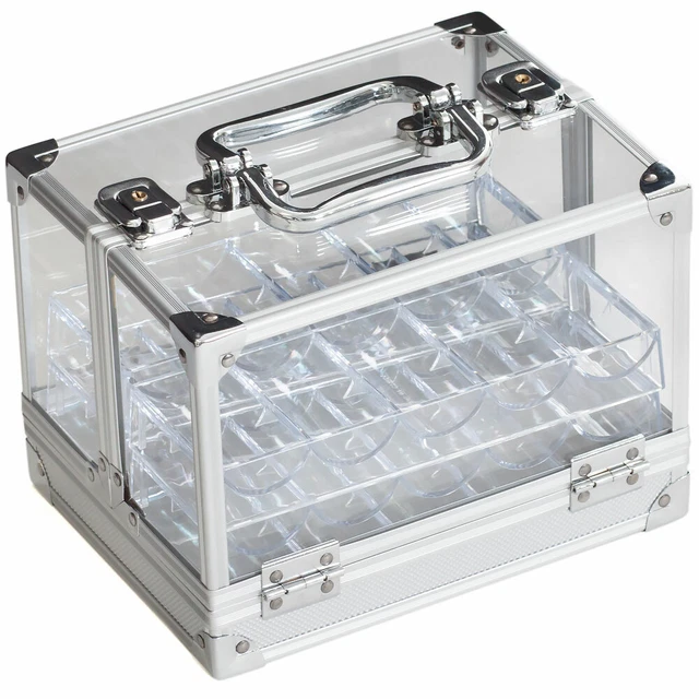 USED. 600-Piece Acrylic Chip Case | 600 Count Chip Carrier with 6 Chip Trays