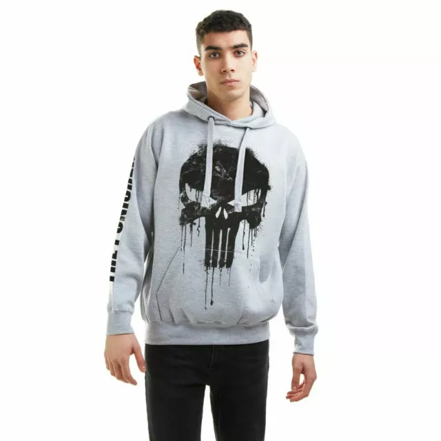 Official Marvel Mens Punisher Skull Pullover Hood Grey Heather S - XXL