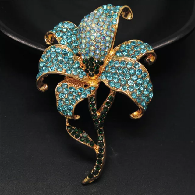 Hot Blue Rhinestone Cute Bling Flower Crystal Fashion Women Charm Brooch Pin
