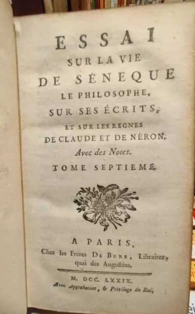 DIDEROT / ESSAI SUR LA VIE DE SÉNÈQUE /  rare état de l'édition originale 1779