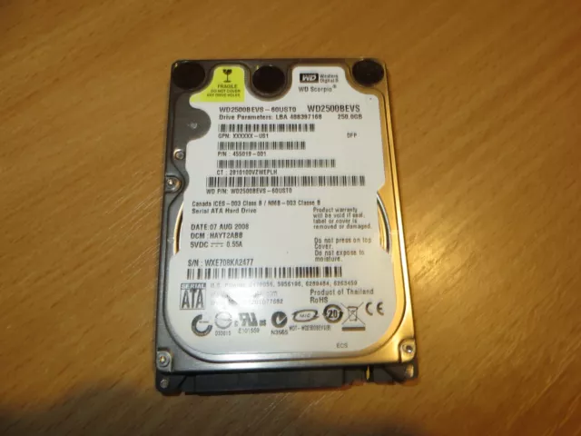 WD Scorpio SATA WD2500BEVS   250GB - 2,5" Notebook  Festplatte