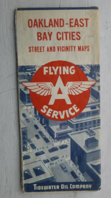 1957 Oakland East Bay street road map Tidewater Flying A oil gas California