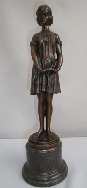 Signed Bronze Art Deco Style Art Nouveau Style Daughter Sculpture Statue