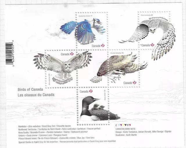 CANADA 2017 BIRDS/Raptors Mini sheet MINTT hinged