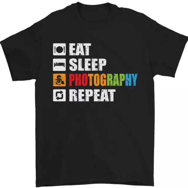 T-shirt da uomo divertente fotografia mangia sonno fotografo 100% cotone