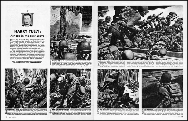 1942 WW2 Harry Tully USMC First Wave Solomon Islands art print article adl76